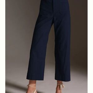 BNWT Anthropologie Maeve colette wide legged pants linen navy blue 22W